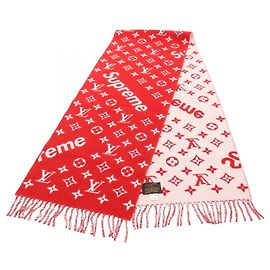 Cachecol Louis Vuitton Supreme Monogram Vermelho Bege