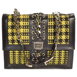 Borsa a spalla Versace Tweed Pied-de-poule Giallo Nero Giallo