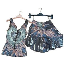 Ensemble Top et Jupe en Soie Roberto Cavalli Marron Multicolore