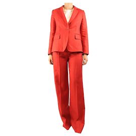 Max Mara Red linen two-piece suit set - size UK 8 Red