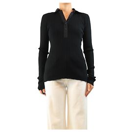 Totême Black plisse polo top - size S Black