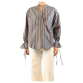 See by Chloé Blusa riscada cinza com decote em V - size UK 10 Cinza
