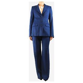 Gabriela Hearst Blue abstract-check wool jacket and trouser set - size UK 10 Blue