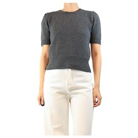 Autre Marque Kurzarm-Pullover mit Raffung in Anthrazitgrau - Größe M Grau