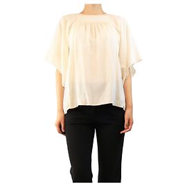 Chloé Cream short-sleeved silk crepe blouse - size UK 14 Cream