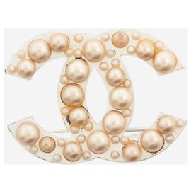 Chanel Broche de pérolas Silver Coco Mark 03A Prata