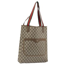 GUCCI GG Supreme Web Sherry Line Tote Bag PVC Beige 47 02 2140 Other