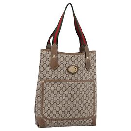 GUCCI Plus Bolsa de Mão PVC Couro Bege Tom Dourado Outro