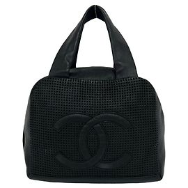CHANEL Coco Mark Leather Handbag Black