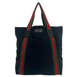 Saco Tote GUCCI Sherry Line em lona GG e couro Preto
