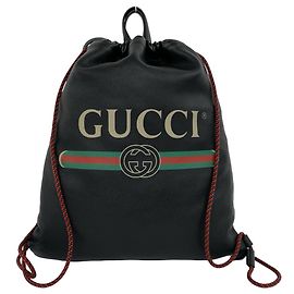 Mochila de couro com cordão e logótipo Gucci Preto