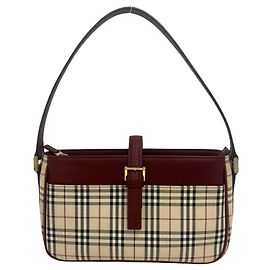 Sac à épaule Burberry Nova Check en toile et cuir Beige Bordeaux