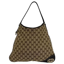 Borsa Tote a Spalla GUCCI in Tela e Pelle Marrone Marrone