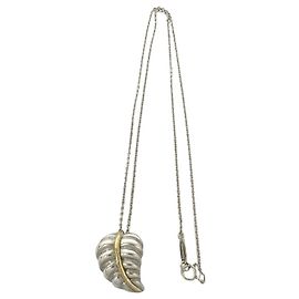 Autre Marque Tiffany Vintage Leaf Motif Necklace Silvery Golden