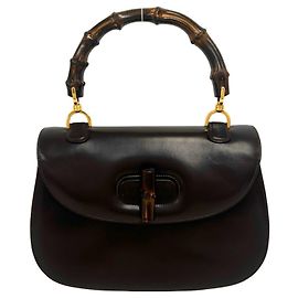 Sac à main Mini Tote en cuir et bambou vintage Gucci Marron