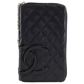 Cartera larga Chanel Cambon Line de piel charol negra Negro