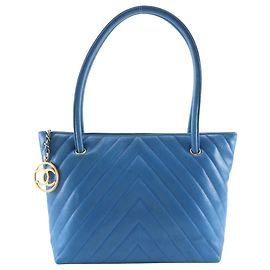 Borsa Tote Chanel Vintage Chevron Blu