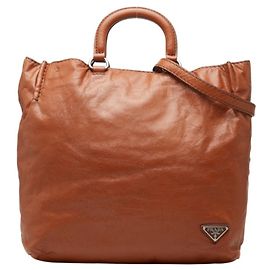 Bolso Tote Prada con placa de logotipo triangular Castaño