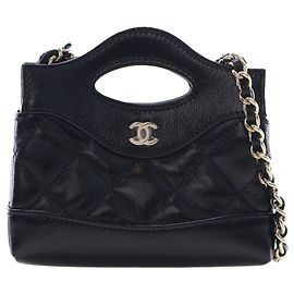 Chanel Black Micro Shiny Lambskin 31 Clutch with Chain Black