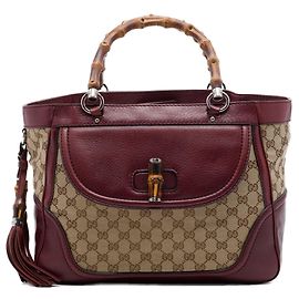 Gucci Beige Medium GG Canvas New Bamboo Tassel Tote Beige