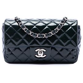Chanel Blue Mini Rectangular Classic Patent Single Flap Azul Azul marinho