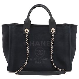 Sac Cabas Deauville Chanel Medium en toile noire Noir