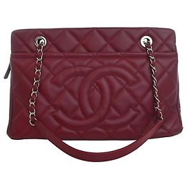 Chanel Red CC Quilted Caviar Soft Tote Rot Bordeaux