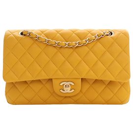 Chanel Yellow Medium Classic Lambskin Double Flap Giallo Senape