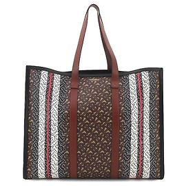 Burberry TB Monogram Stripe Tote Handbag Brown