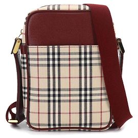 Borsa a tracolla Burberry Nova Check Beige Bordò