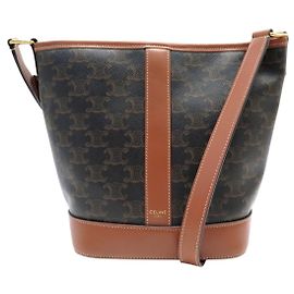 Céline BOLSA DE MÃO CELINE SEAU PM 191442 EM LONA TRIOMPHE E PELO DE VITELO BOLSA DE OMBRO Marrom