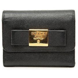 Portefeuille tri-fold Prada Ribbon Noir
