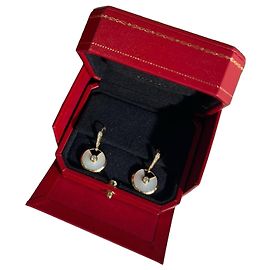 Boucles d'oreilles Cartier Amulette Nacre Or Rose et Diamants Doré