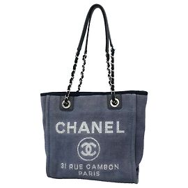 Chanel Deauville Canvas Chain Tote Bag in Navy Navy blue