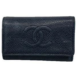 Porta-chaves Chanel em couro de bezerro grão preto Preto