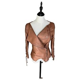 Elisabetta Franchi Brown Lace-Up Asymmetrical Leather Jacket Brown