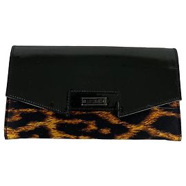 Cartera Just Cavalli cuero charol negro y estampado leopardo Negro Estampado de leopardo