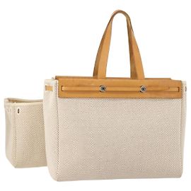 Hermès Sac Cabas HERMES Herbag GM Tower Ash Beige Silver Auth 199376A Argenté Beige