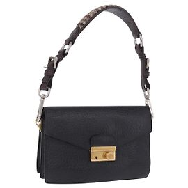 Bolsa de ombro PRADA Ready Lock em couro preto e dourado autêntica am12604V Preto Dourado