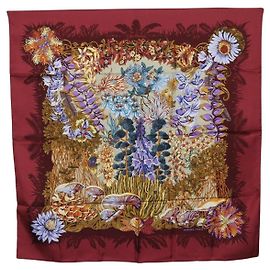 Hermès HERMES Carre 90 Pañuelo de Seda Bordeaux Auth 198389M Burdeos