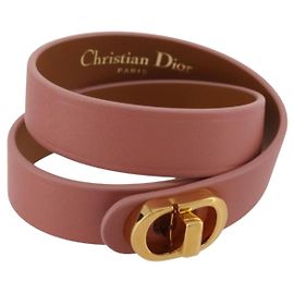 Pulsera Christian Dior Cuero Pink Gold Auth 204944M Rosa Dorado