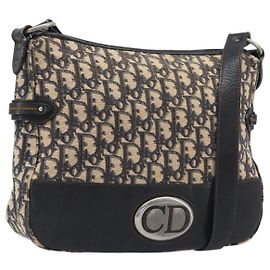 Christian Dior Trotter Canvas Schultertasche Navy Silver Auth 204603V Silber Marineblau