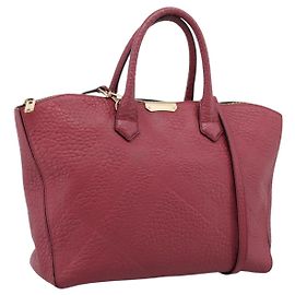 BURBERRY Hand Bag Leather 2way Red Gold Auth 203678 Red Golden