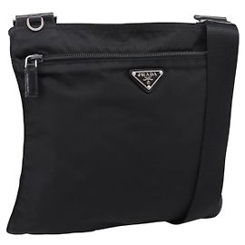 PRADA Schultertasche Nylon Schwarz Silber Auth 205175A Schwarz Silber