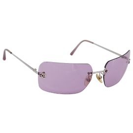 CHANEL Sunglasses Metal Purple Silver CC Auth BA15554 Silvery Purple