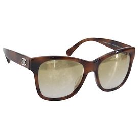Lunettes de soleil CHANEL Plastique Brown Silver CC Auth BA15588 Marron Argenté