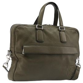 Mala de Negócios GUCCI em Couro 2way Khaki Silver 322957 Auth 203179A Prata Caqui