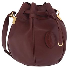 Bolsa de ombro CARTIER Must Line em couro Bordeaux tom dourado Auth ka6294A Outro Bordeaux