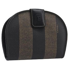 Carteira Compacta FENDI Pecan PVC Couro Marrom Auth 204634V Marrom