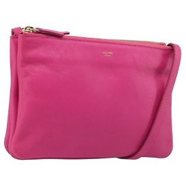 Céline Sac à épaule CELINE Trio en cuir rose avec finitions dorées Auth 204655A Rose Autre